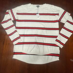 Express New White & Red Striped Sweater Hi Low Long Sleeve Knit New NWT S